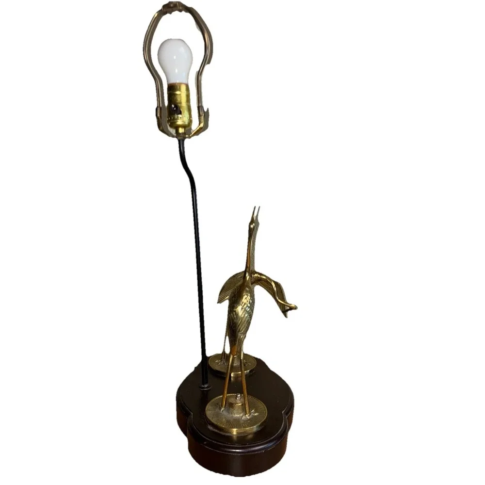 Leviton  Lamp Cranes Brass Wood‎ Red Egret Heron 24
